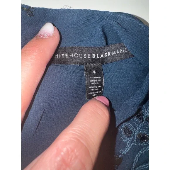 White House Black Market Blouse Women Teal Embroidered Sequin Sleeveless Size 4 - Picture 8 of 10